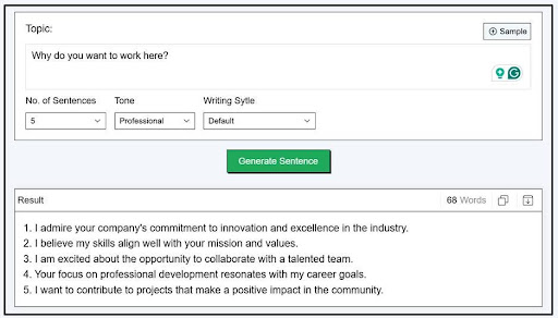 example of using ai tool for answer the question why do you want to work here